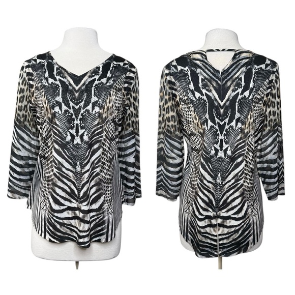 Chico’s Animal Print Blouse. Snakeskin Cheetah Zebra Leopard Sequin Beads.  1 - Picture 1 of 14